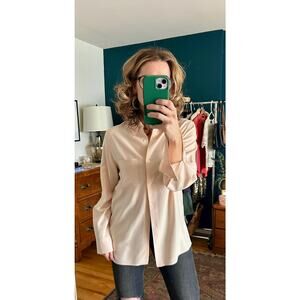 Vintage 90's 100% Silk Peachy Pink Long Sleeve Button Down Blouse Size Medium